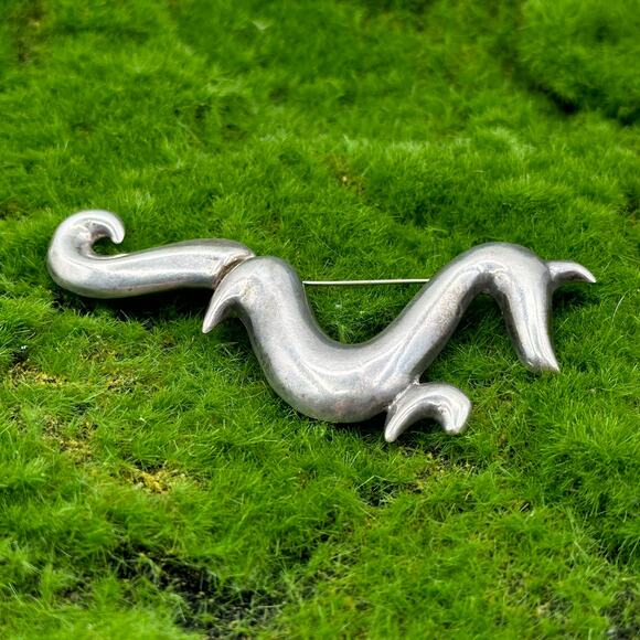 Taxco Sterling Silver Brooch Vintage Modernist Freeform Abstract Signed TJ-14 - Picture 3 of 12